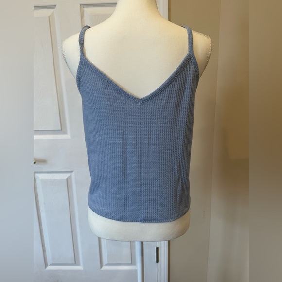 Hippie Rose Blue Waffle Knit Button Front Tie Hem Tank Top Size Large - Picture 5 of 6